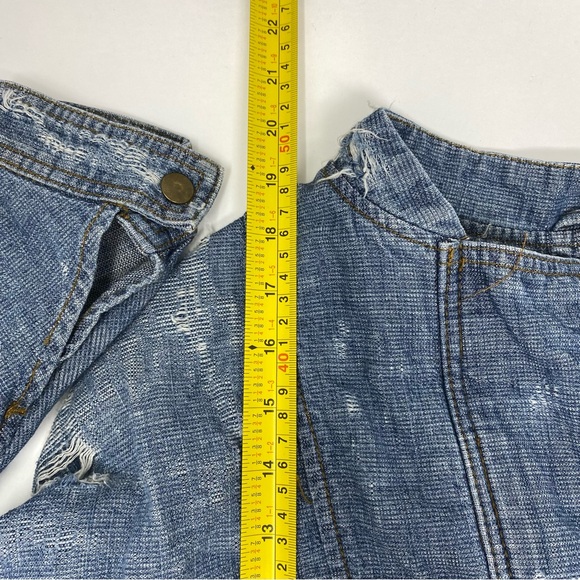 Free People Distressed Denim Bomber Tennis Jacket Small - Picture 11 of 12